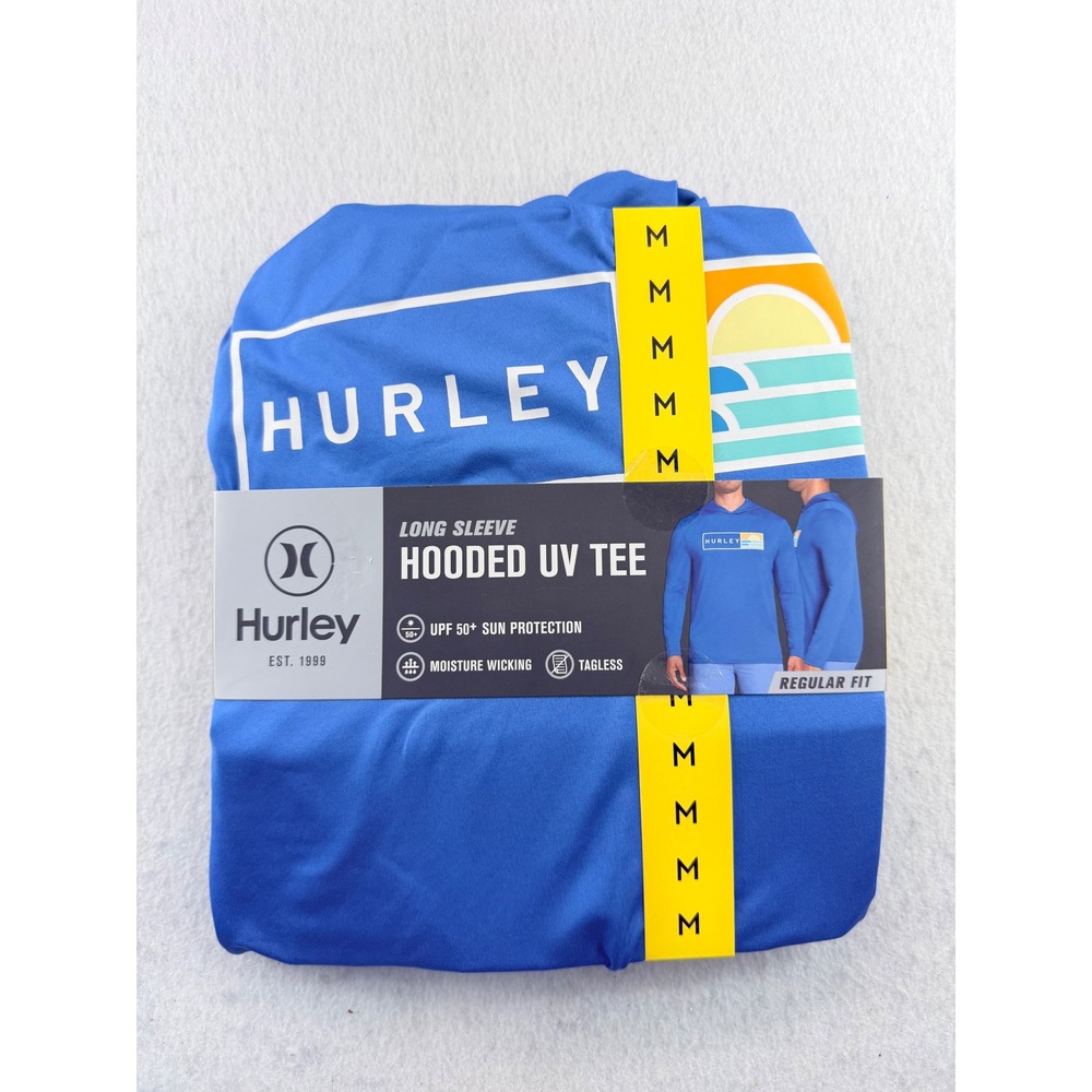 Hurley Mens Hooded UV Tee Seaview Blue Long Sleeve UPF 50+ HMS25-16058 Medium